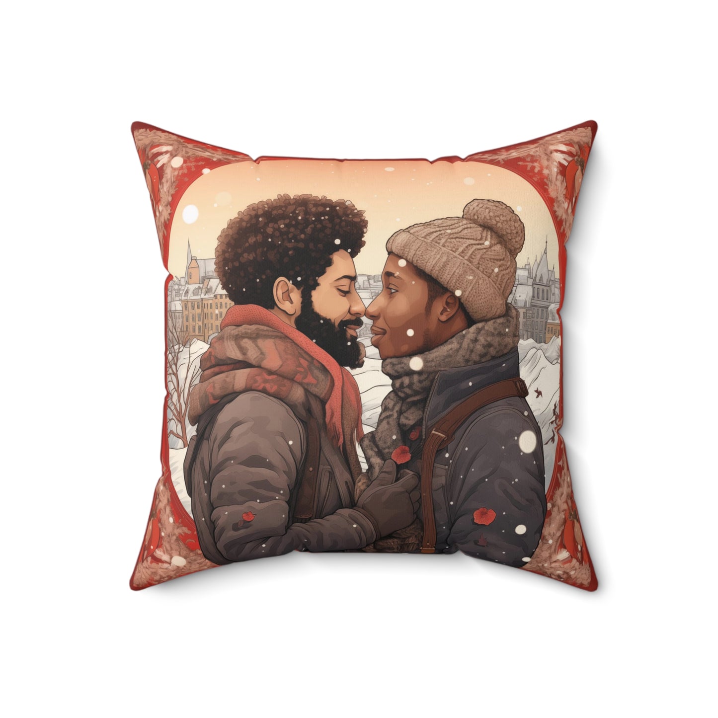 Snowflake Kisses Velvet Throw Pillow