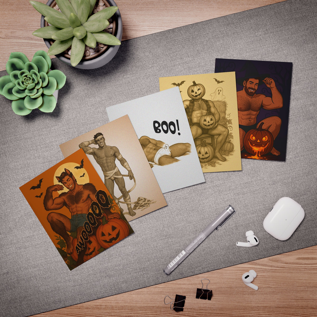 Halloween Hunks - Pin Up Cards (5-Pack)