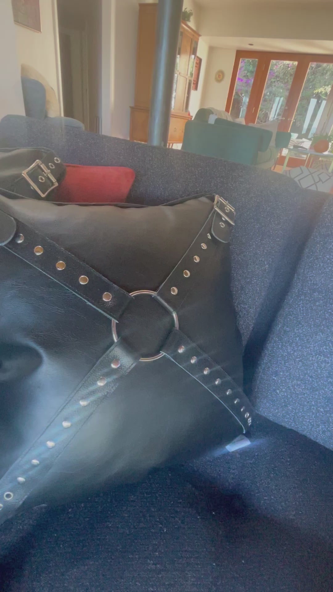 Black Leather Harness Pillow